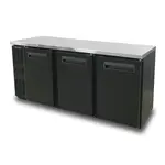 Blue Air BNB-72BT-HC Black 3 Solid Door Refrigerated Back Bar Storage Cabinet, 115 Volts