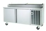 Delfield 18672PTBMP 72'' 2 Door Counter Height Refrigerated Pizza Prep Table