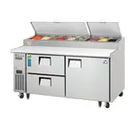 Everest Refrigeration EPPR2-D2 71'' 1 Door 2 Drawer Counter Height Refrigerated Pizza Prep Table