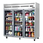 Everest Refrigeration ESGR3A 74.75'' 71 cu. ft. Top Mounted 3 Section Glass Door Reach-In Refrigerator