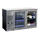 Glastender C2FB108 Silver 2 Glass Door Refrigerated Back Bar Storage Cabinet, 120 Volts