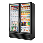 True Mfg. - General Foodservice FLM-54~TSL01 53.88'' Black 2 Section Swing Refrigerated Glass Door Merchandiser