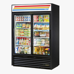 True Mfg. - General Foodservice GDM-47-HC-LD 54.13'' Black 2 Section Sliding Refrigerated Glass Door Merchandiser