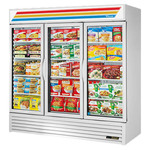True Mfg. - General Foodservice GDM-72F-HC~TSL01 78.13'' 72.0 cu. ft. 3 Section White Glass Door Merchandiser Freezer
