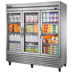 True Mfg. - General Foodservice T-72G-HC~FGD01 78.13'' 72 cu. ft. Bottom Mounted 3 Section Glass Door Reach-In Refrigerator