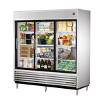 True Mfg. - General Foodservice TSD-69G-LD 78.13'' 69 cu. ft. Bottom Mounted 3 Section Glass Door Reach-In Refrigerator