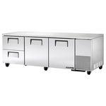 True Mfg. - General Foodservice TUC-93D-2-HC 93.25'' 3 Section Undercounter Refrigerator with 2 Left/Right Hinged Solid Doors 2 Drawers and Side / Rear Breathing Compressor