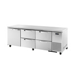 True Mfg. - General Foodservice TUC-93D-4-HC~SPEC3 93.25'' 3 Section Undercounter Refrigerator with 1 Left Hinged Solid Door 4 Drawers and Side / Rear Breathing Compressor