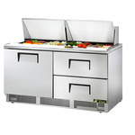 True Mfg. - General Foodservice True TFP-64-24M-D-2 64.13'' 1 Door 2 Drawer Counter Height Mega Top Refrigerated Sandwich / Salad Prep Table