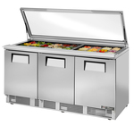 True Mfg. - General Foodservice True TFP-72-30M-FGLID 72.13'' 3 Door Counter Height Mega Top Refrigerated Sandwich / Salad Prep Table