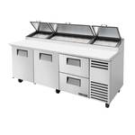 True Mfg. - General Foodservice True TPP-AT-93D-2-HC 93.5'' 2 Door 2 Drawer Counter Height Refrigerated Pizza Prep Table