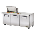 True Mfg. - General Foodservice True TSSU-72-12M-B-HC 72.38'' 3 Door Counter Height Mega Top Refrigerated Sandwich / Salad Prep Table