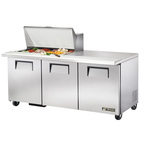 True Mfg. - General Foodservice True TSSU-72-15M-B-HC 72.38'' 3 Door Counter Height Mega Top Refrigerated Sandwich / Salad Prep Table