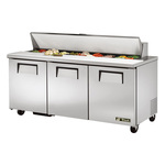 True Mfg. - General Foodservice True TSSU-72-18-HC 72.38'' 3 Door Counter Height Refrigerated Sandwich / Salad Prep Table with Standard Top