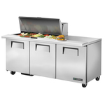 True Mfg. - General Foodservice True TSSU-72-18M-B-HC 72.38'' 3 Door Counter Height Mega Top Refrigerated Sandwich / Salad Prep Table