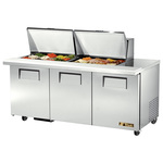True Mfg. - General Foodservice True TSSU-72-24M-B-ST-HC 72.38'' 3 Door Counter Height Mega Top Refrigerated Sandwich / Salad Prep Table