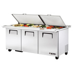 True Mfg. - General Foodservice True TSSU-72-30M-B-DS-ST-HC 72.38'' 3 Door Counter Height Mega Top Refrigerated Sandwich / Salad Prep Table