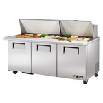 True Mfg. - General Foodservice True TSSU-72-30M-B-ST-HC 72.38'' 3 Door Counter Height Mega Top Refrigerated Sandwich / Salad Prep Table