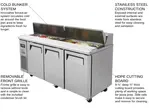 Turbo Air JST-72-N 70.88'' 3 Door Counter Height Refrigerated Sandwich / Salad Prep Table with Standard Top