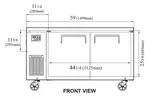 Turbo Air JUF-60S-N 59'' 2 Section Undercounter Freezer with 2 Left/Right Hinged Solid Doors and Front Breathing Compressor