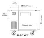 Turbo Air JUR-36-N6 35.38'' 1 Section Undercounter Refrigerator with 1 Right Hinged Solid Door and Front Breathing Compressor