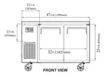 Turbo Air JUR-48-N6 47.25'' 2 Section Undercounter Refrigerator with 2 Left/Right Hinged Solid Doors and Front Breathing Compressor