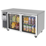 Turbo Air JUR-60-G-N 59'' 2 Section Undercounter Refrigerator with 2 Left/Right Hinged Glass Doors and Side / Rear Breathing Compressor