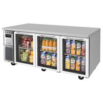 Turbo Air JUR-72-G-N 70.88'' 3 Section Undercounter Refrigerator with 3 Left/Right Hinged Glass Doors and Side / Rear Breathing Compressor