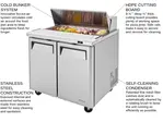 Turbo Air MST-36-N6 36.25'' 2 Door Counter Height Refrigerated Sandwich / Salad Prep Table with Standard Top