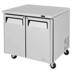 Turbo Air MUF-36-N 36.25'' 2 Section Undercounter Freezer with 2 Left/Right Hinged Solid Doors and Side / Rear Breathing Compressor