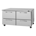Turbo Air PUF-60-D4-N 60.25'' 2 Section Undercounter Freezer with Solid 4 Drawers and Side / Rear Breathing Compressor