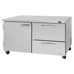 Turbo Air PUR-48-D2R(L)-N 48.25'' 2 Section Undercounter Refrigerator with 1 Left/Right Hinged Solid Door 2 Drawers and Side / Rear Breathing Compressor