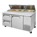 Turbo Air TPR-67SD-D2-N 67'' 1 Door 2 Drawer Counter Height Refrigerated Pizza Prep Table