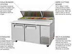 Turbo Air TPR-67SD-N 67'' 2 Door Counter Height Refrigerated Pizza Prep Table