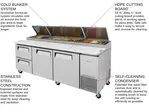 Turbo Air TPR-93SD-D2-N 93.38'' 2 Door 2 Drawer Counter Height Refrigerated Pizza Prep Table