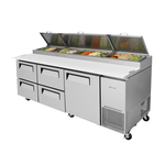 Turbo Air TPR-93SD-D4-N 93.38'' 1 Door 4 Drawer Counter Height Refrigerated Pizza Prep Table