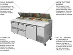 Turbo Air TPR-93SD-D4-N 93.38'' 1 Door 4 Drawer Counter Height Refrigerated Pizza Prep Table