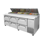 Turbo Air TPR-93SD-D6-N 93.38'' 6 Drawer Counter Height Refrigerated Pizza Prep Table