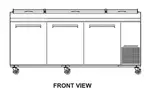 Turbo Air TPR-93SD-N 93.38'' 3 Door Counter Height Refrigerated Pizza Prep Table