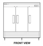 Turbo Air TSF-72SD-N 81.88'' 63.8 cu. ft. Bottom Mounted 3 Section Solid Door Reach-In Freezer