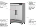 Turbo Air TSR-49SD-N6 54.38'' 42.69 cu. ft. Bottom Mounted 2 Section Solid Door Reach-In Refrigerator