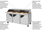 Turbo Air TST-72SD-30-N-SL 72.63'' 3 Door Counter Height Mega Top Refrigerated Sandwich / Salad Prep Table