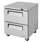 Turbo Air TUF-28SD-D2-N 27.5'' 1 Section Undercounter Freezer with Solid 2 Drawers and Side / Rear Breathing Compressor