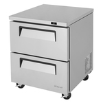 Turbo Air TUR-28SD-D2-N 27.5'' 1 Section Undercounter Refrigerator with 2 Drawers and Side / Rear Breathing Compressor
