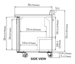 Turbo Air TWR-28SD-N 27.5'' 1 Door ADA Height Worktop Refrigerator with Side / Rear Breathing Compressor - 6.8 cu. ft.