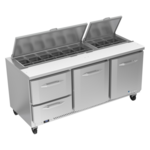 Victory Refrigeration VSPD72HC-18-2 72.00'' 2 Door 2 Drawer Counter Height Refrigerated Sandwich / Salad Prep Table with Standard Top