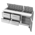 Victory Refrigeration VSPD72HC-18-4 72.00'' 1 Door 4 Drawer Counter Height Refrigerated Sandwich / Salad Prep Table with Standard Top