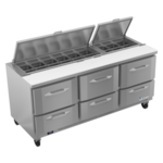 Victory Refrigeration VSPD72HC-18-6 72.00'' 6 Drawer Counter Height Refrigerated Sandwich / Salad Prep Table with Standard Top