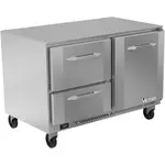 Victory Refrigeration VUFD48HC-2 48'' 2 Section Undercounter Freezer with 1 Right Hinged Solid Door 2 Drawers and Front Breathing Compressor