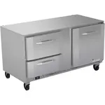 Victory Refrigeration VURD60HC-2 60'' 2 Section Undercounter Refrigerator with 1 Right Hinged Solid Door 2 Drawers and Side / Rear Breathing Compressor